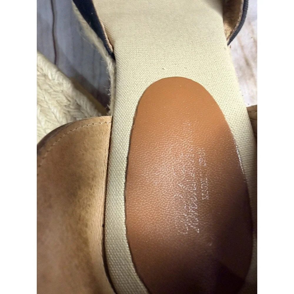 Brooks Brothers Espadrille Wedge Sandals Canvas Leather Ankle Strap Size 8.5